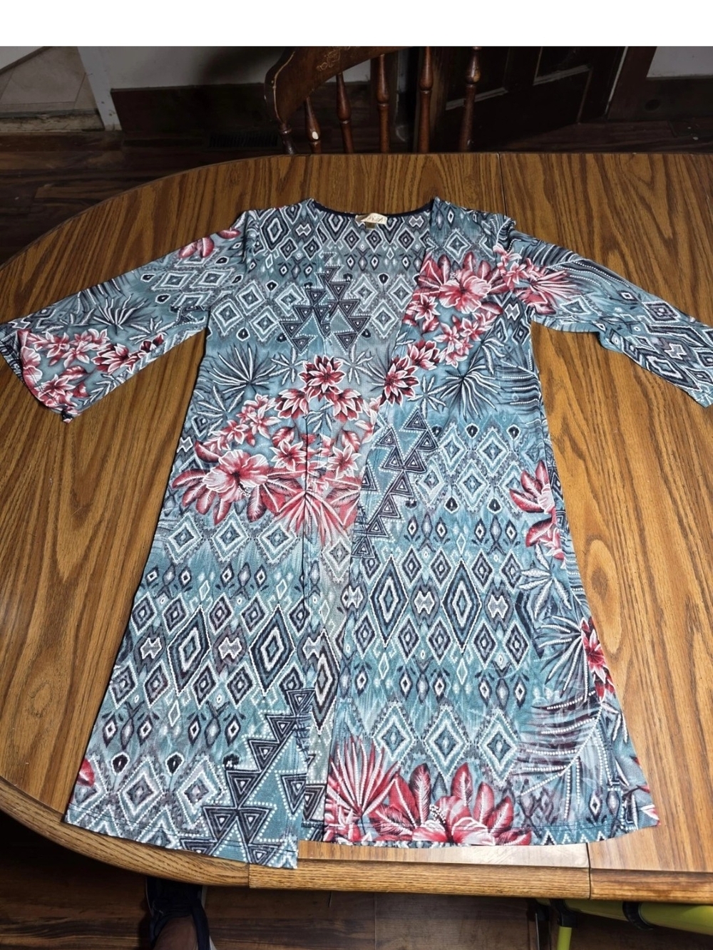 Lavish Teal & Coral Floral Geometric Swimsuit Cover Up